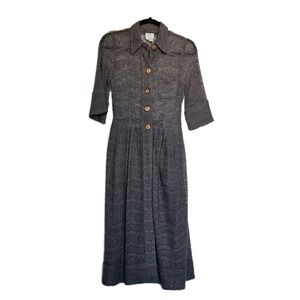 Vtg Tracy Reese New York Grey Silk Knit Lace Bell Sleeve Fit & Flare Dress S